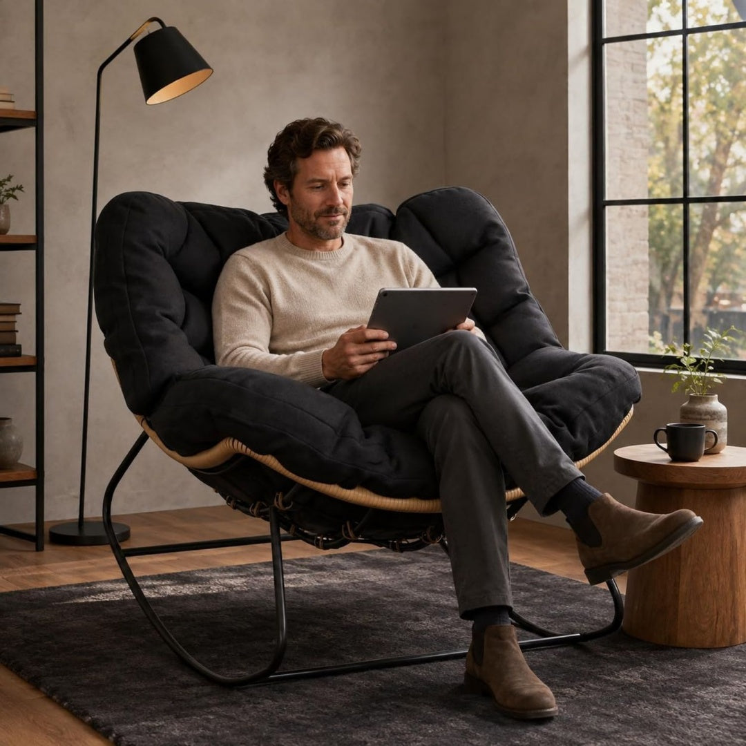 Flechtoptik ergaenzt den Relaxsessel