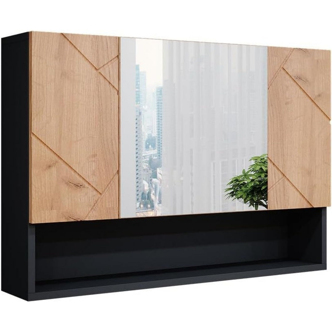Sideboard mit einem Spiegel und beschichteten Flaechen
