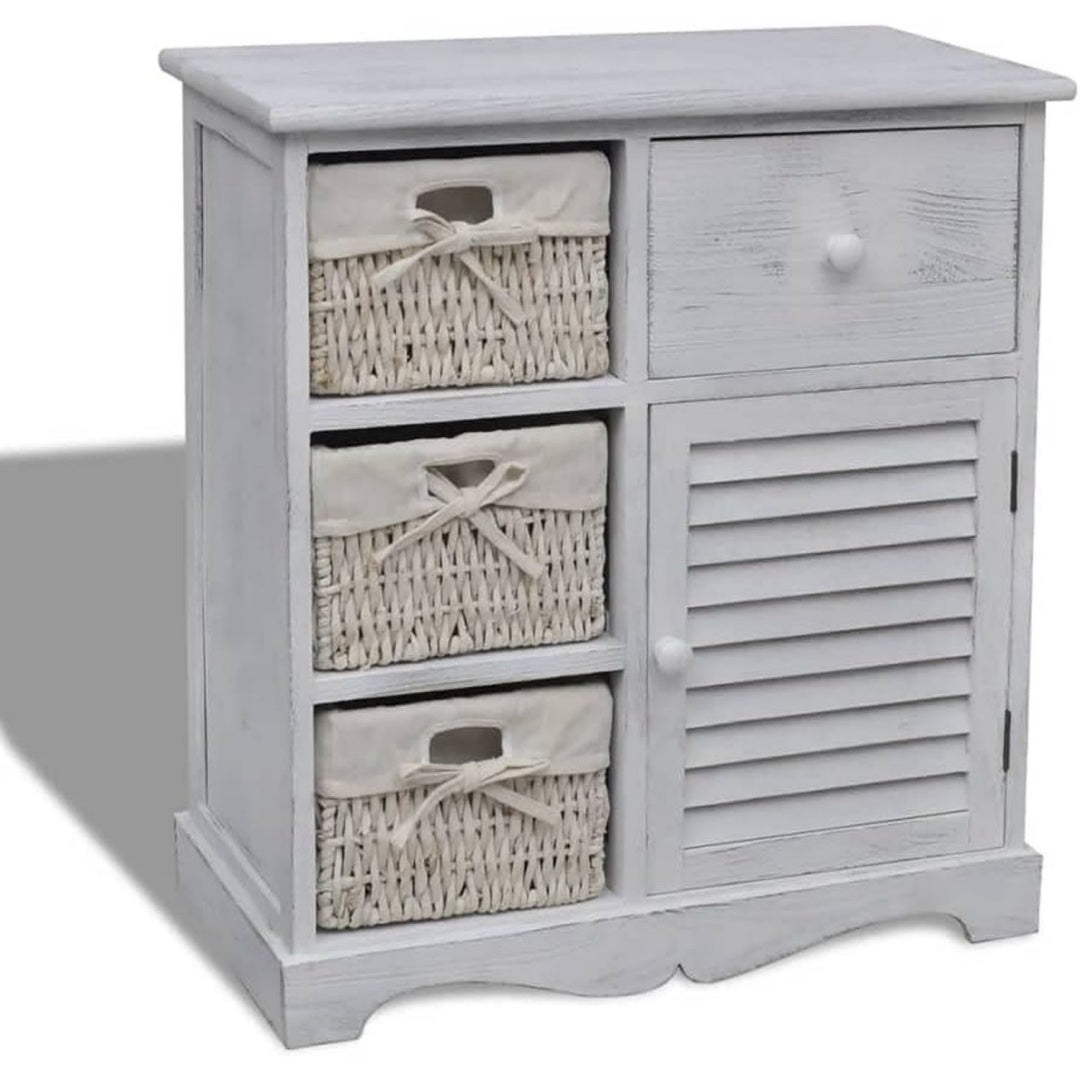 Das Sideboard setzt auf Flechtoptik