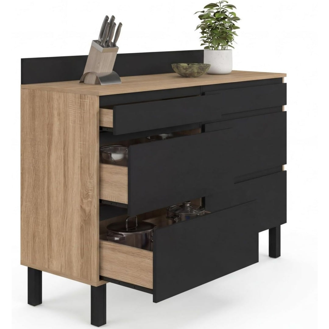 Sideboard in Schwarz mit 6 Schubladen