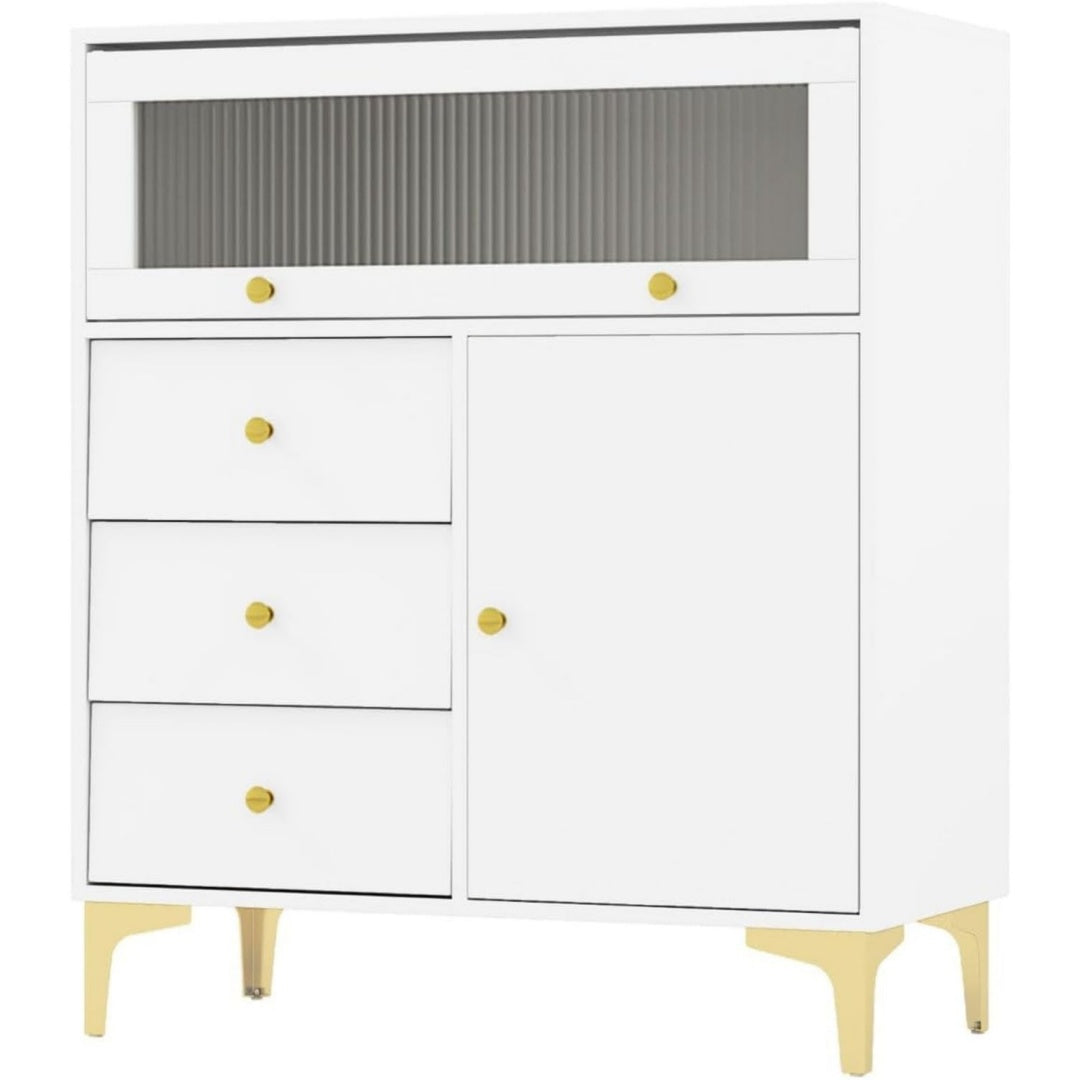 3 Schubladen an dem Sideboard aus Glas