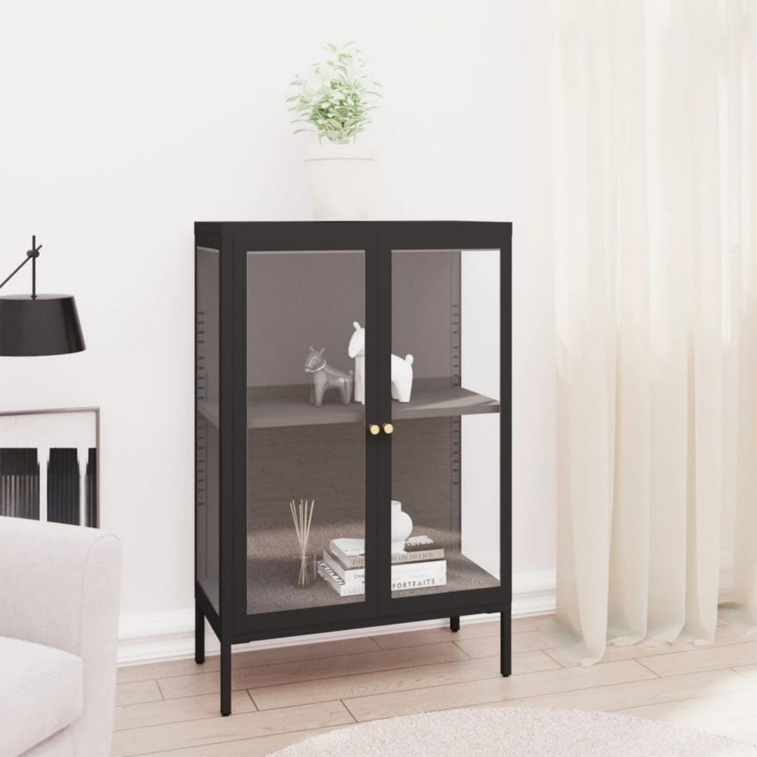 Sideboard aus Metall und Glas mit geschlossenem Stauraum