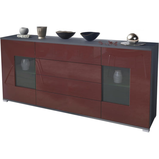 4 Schubladen und glaenzende Oberflaechen an dem Sideboard