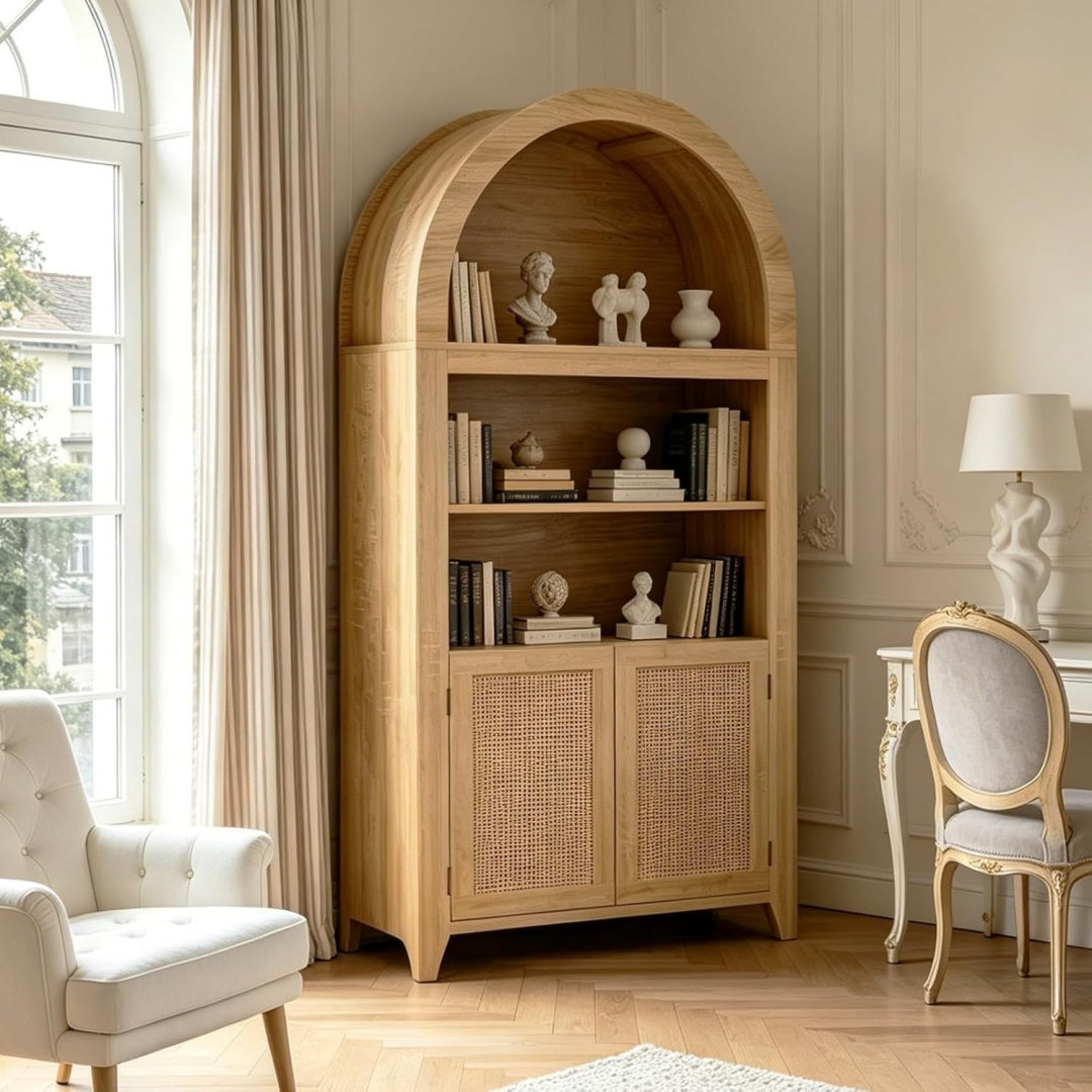 Flechtoptik und geschlossenen Stauraum an dem Sideboard