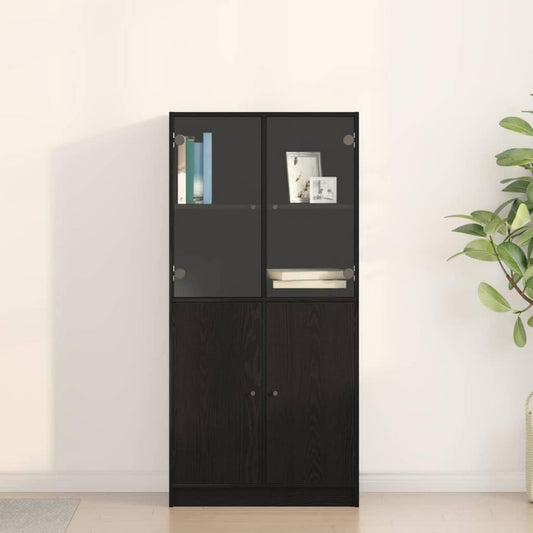 Hochschrank mit den Massen 68 x 37 x 142 cm in Schwarz und Eichenbraun