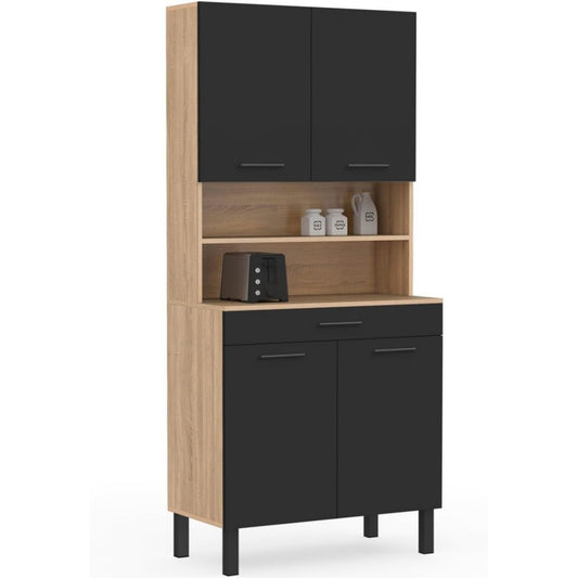 Sideboard mit 4 Tueren, Holzoptik und Schubladen