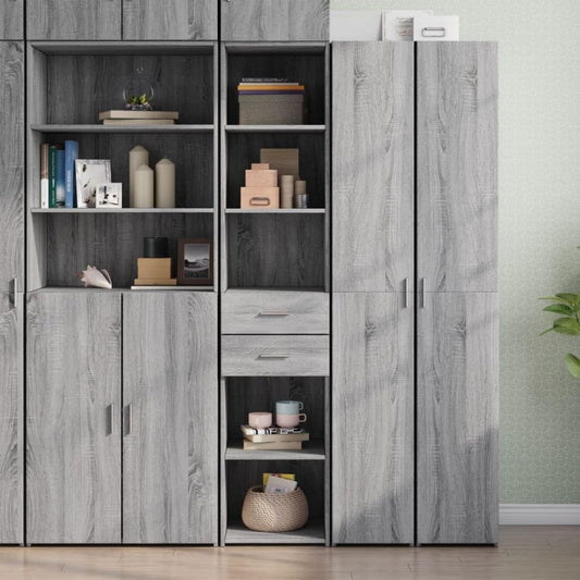 Hochschrank mit den Massen 40 x 42.5 x 185 cm in Eichenbraun und Grau