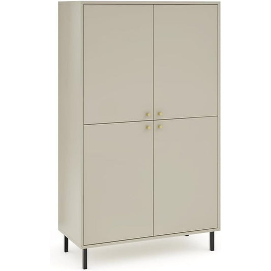 Das Sideboard zeigt Metallgriffe in Kaschmirbeige