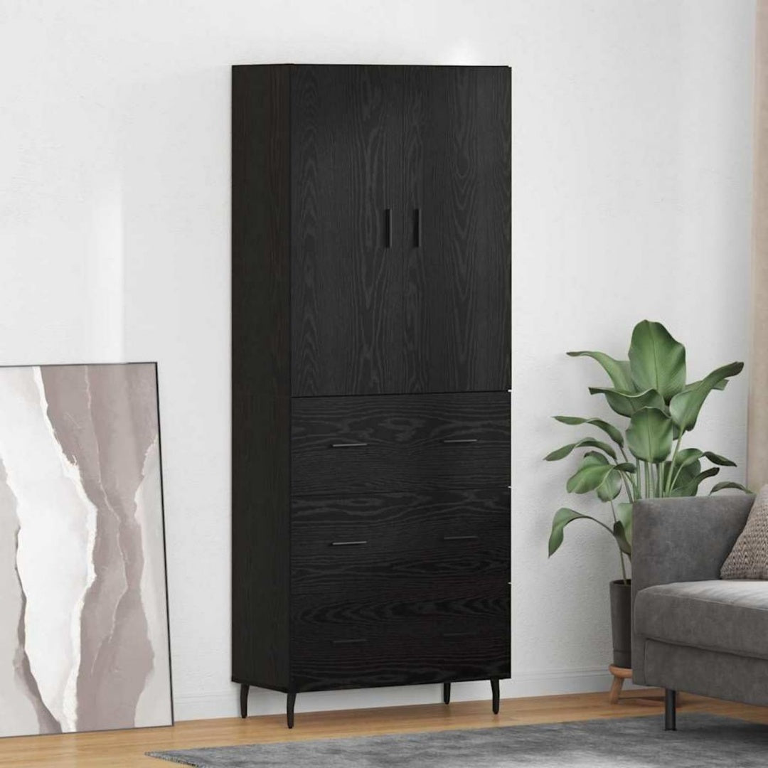 Hochschrank aus Glas und Holzwerkstoff mit 3 Schubladen