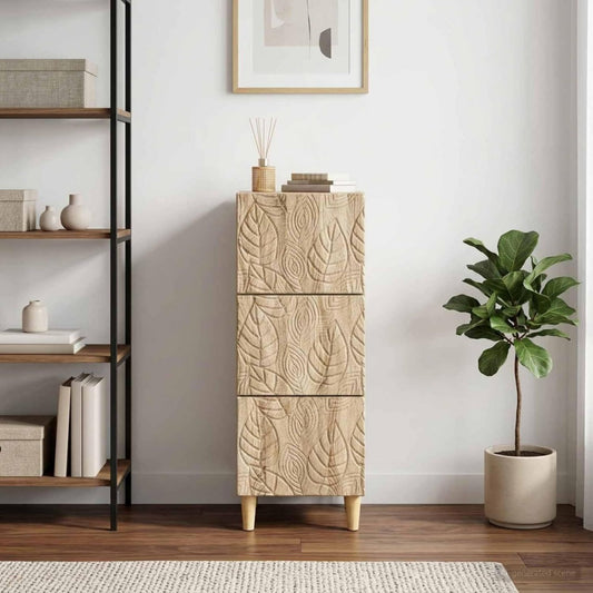 Das Sideboard vereint Schubladen mit Holzbeinen